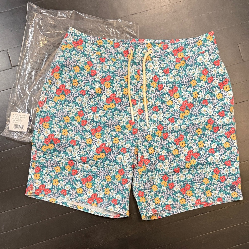 johnnie-O Floral Swim Board Shorts - Blue, Red, Yellow